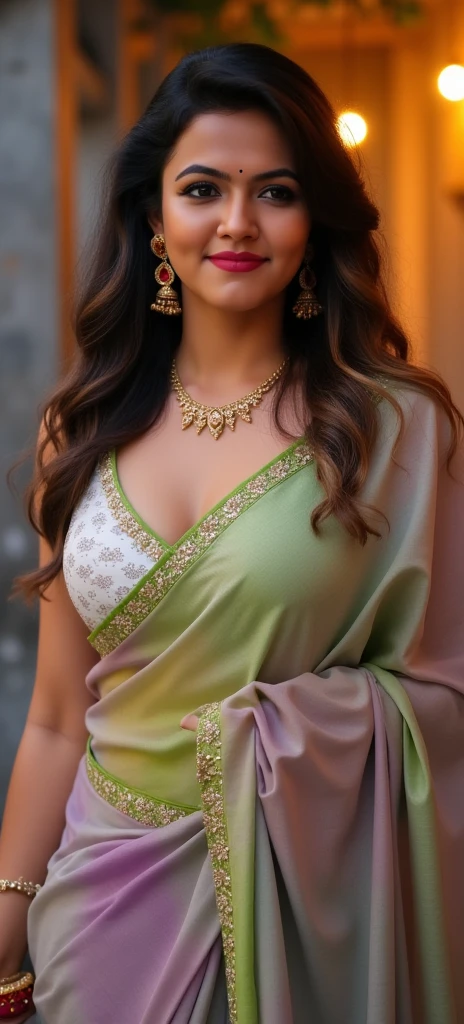 [[NO NUDITY]]IN SAREE IN SAREE(best quality,highres,realistic),woman wearing salwar kammez ]],elegant poses,sensual figure,gorgeous smooth pubic area ,long and luscious hair,exquisite jewelry,vibrant and colorful saree,graceful hand gestures,natural and radiant makeup,traditional background sceneryhighres,realistic),wearing [[dark brown color big breasts and deep nave]]l . cute innocent gorgeous woman wearing,sensual figure,elegant poses, gorgeous[[ smooth textured skin]]] below waist  salwar kammez salwar kammez