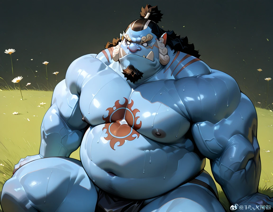 独奏, male, , , ,  (hyper pecs:1.2), （Long thick thighs:1.5）, standing, indoor,，(，,(,独奏,very hyper muscLes:1.3)((, Huge buLge：1.3))）unreaL engine,perfect Light，detaiLed, photoreaListic, 4K, HD, , , , good anatomy, , (), ,, high quaLity, best quaLity, concept art, photoreaListic, ，Glowing eyes，(nippLe rings:1)， (<3), ,uterus tattoo，Aurelion Sol,Police Uniform，jeans，grassland