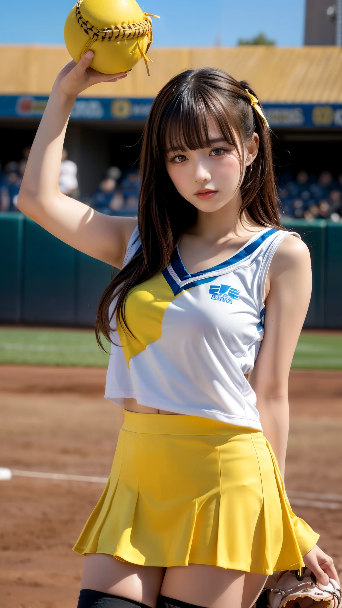 The pieces fly, Highest quality, figure, Very detailed, finely, High resolution, 8k wallpaper, Perfect dynamic composition, finelyてBeautiful Eyes,Medium Hair,Small Breasts Natural Color Lip, Bold sexy pose,smile,Harajuku、20-year-old girl、cute、sexy shot looking at camera、Natural Hair , whole body((Realistic lighting, Highest quality, 8k, masterpiece: 1.3)), Clear focus: 1.2, 1 girl, Perfect figure: 1.4,(Cheerleader:1.3),(Outdoor:1.5),(Look at armpits:1.5),(Stadium:1.1),(Cheer Dance:1.3) Very beautiful face, Beautiful Eyes, double eyelid,smile