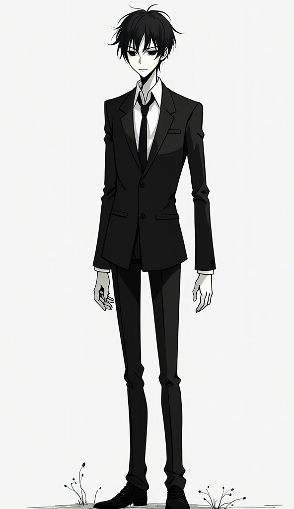 Drawing in white and black background of skeleton with suit and muscled ( minimalist design) with his back turned with his head looking back arrogantly