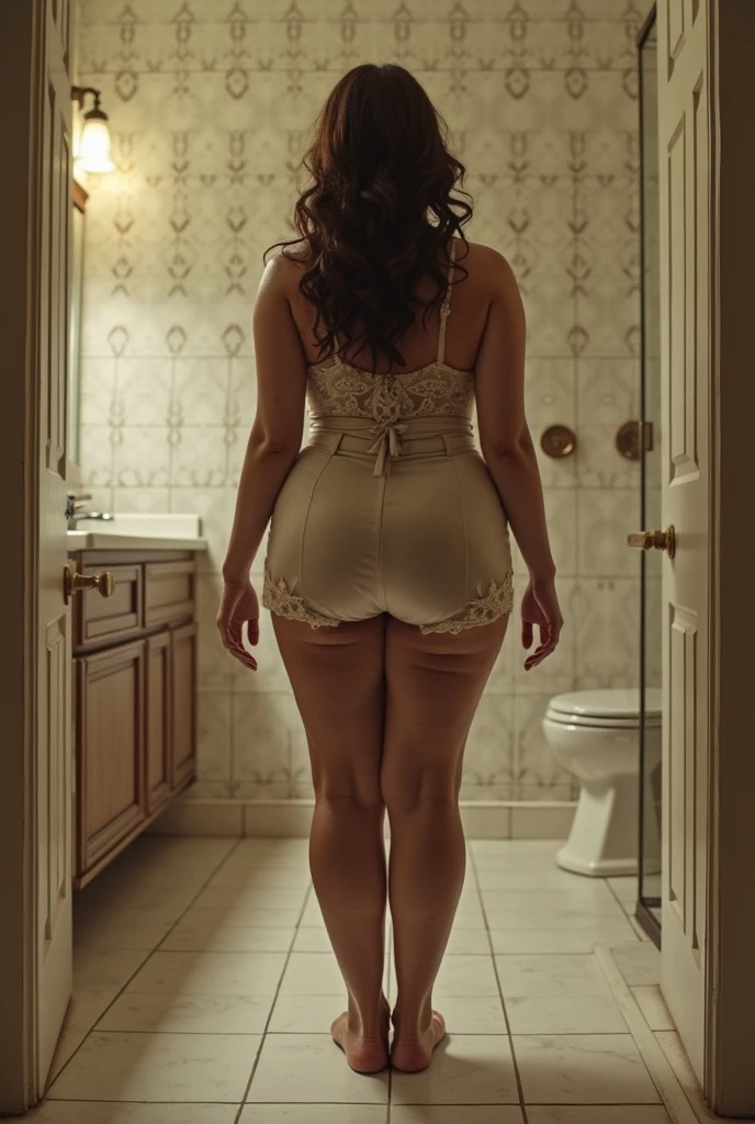 analog photo of (naked) aged 40yo cute ordinary ((scared)) mature housewife in an interrogation in a prison cell, (tan lines), (full body image head to toe), full bodied portrait, female pubic hair, 
(huge torpedo heavy breasts:1.1), (pubic hairs:1.4), (wide hips), high heels, legs apart, open mouth, 
pale skin, natural skin, wrinkles, pore, 
((clothes on the floor)), dress on the floor, knickers on the floor, bra on the floor,
(((RAW Amateur Photo)))