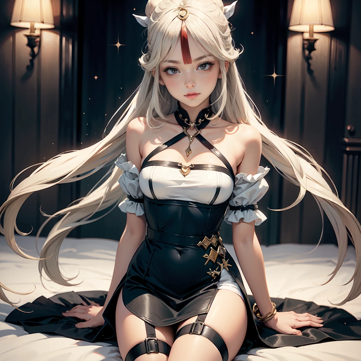 top to bottom,((best qualtiy)),((tmasterpiece)),(the detail)From above,((HighestQuali)),((tmasterpiece)),(the detail),Cool white girls usually have blue eyes,blackstockings,Raised sexy