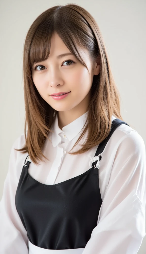 Silky smooth hair、blond hair and long black hair、Flush the bangs、 hairstyle is straight、Long hair up to chest、The hairstyle is a ponytail、maid clothes、skirt