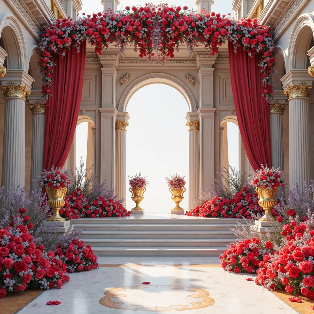 (Best quality, 32K resolution, High-res, Ultra-detailed, Photorealistic,Finely depicted details), The engine of Unreal 5, Gorgeous room,The floor is covered with a large number of flowers, romantic motifs, Rose making portal, MajesticBackdrops, floral environment, Beautiful scenery, Flower beds on the floor, wallpaper aesthetic, E-commerce live room background,Hyper-realistic rendering, Exquisite composition, Breathtaking wallpapers, stunning visuals, Landscape wallpaper aesthetics, fundo vermelho, red reflections, C4D render, top notch quality, RAW photo"