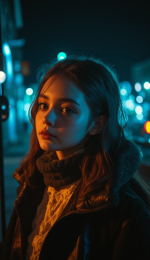 Generate: Realistic, amber haired girl
Face: brown eyes, small frekels (very low quantity), smooth small nose, ears part visible
Body: small waist, thick , hips: middle wide,
Environment: city balkony at early night
Lighting : dawn but generated person fully visible.
Wearing: ai generate:black shorts
Make the face a little less smooth and add a few freckels to the nose and cheeks
Make it look like the person is taking a selfie, top down view
Make the eyes a litte smaller and more realistic
Aigenerate: pullover,red
