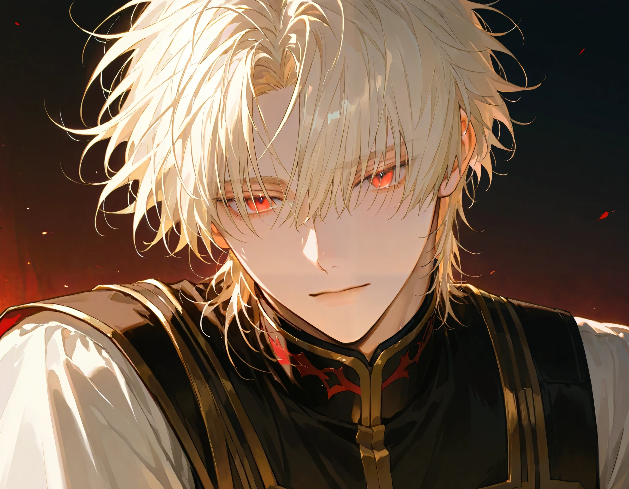  1 Boy ,  [handsome guy，  pretty face  , short hair，  Light Hair  ，messy hair，Bangs,  Fallen ager