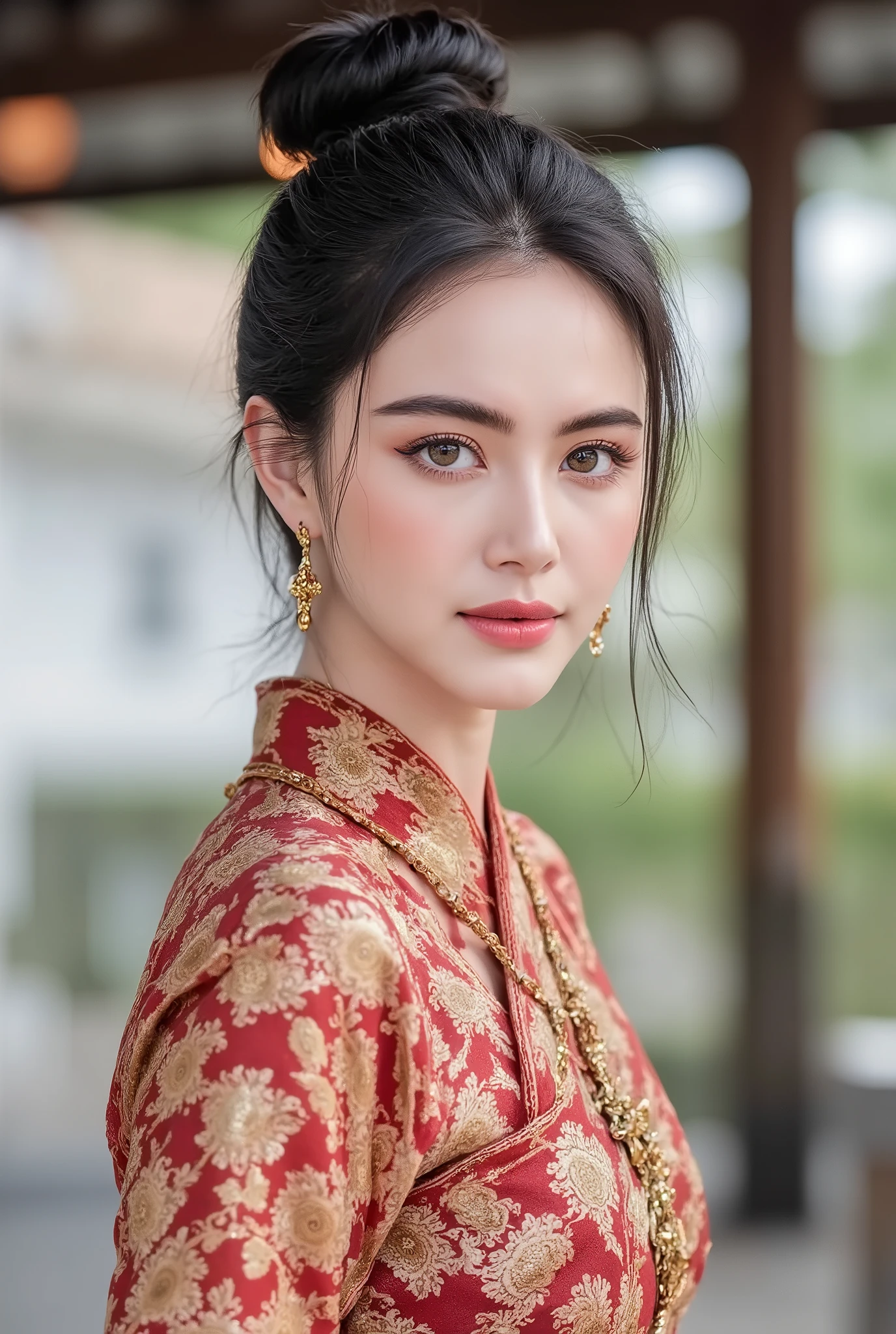 (masterpiece), brush painting, breathtaking Thai ancient woman, (Thai ancient dress), long flowing hair, (elegant full body pose), (frontal view), highlighted intricate details, vibrant ink strokes, harmonious color palette, showcasing grace and beauty, winning award quality, (symmetric face), (symmetric body), ultra-detailed, 8K resolution, capturing cultural essence in exquisite artistry, serene and enchanting ambiance.