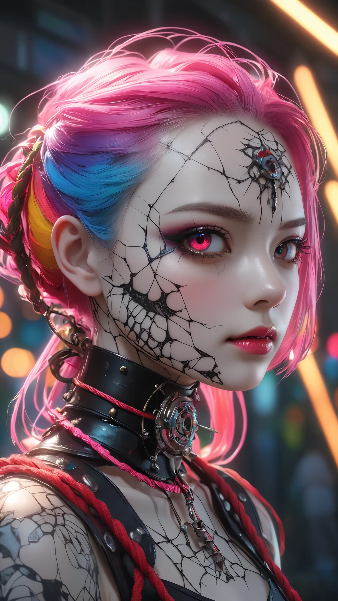 masterpiece、 masterpiece、 Awards、high quality、Hi-Res、Hi-Res、portrait、((Fenboy))、Colourful long-sleeved gothic lollies _punk、skirt、 beautiful face、Detailsな描写、 Absurd Details, best light, sharp, sharp image, ultimate,Details, extremely Details、Particle Effect , Beautiful Effects, Vivid Colors, neon、 Bondage 、超A high resolution 、octane rendering、portrait、 realistic textured face and skin、perfect anatomy、 CGSoation Trends 、 SLR during homework、Original photo、PHOTOREALISTIC:1.4、skeletal shibari :1.2、rope、close-up、 attached、torture:1.2、Punishment、Realistic 3D CGI、Realistic Textured Digital Art、sit、 realistic face:1.5
