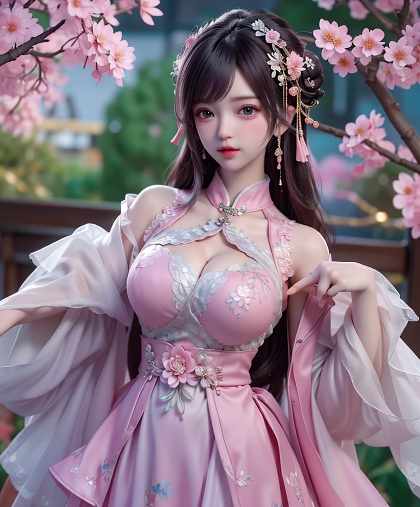 (8k, RAW photo:1.2), best quality, ultra high res,dramatic angle,(fluttered detailed color splashs), (illustration),(((1 girl))),(long hair),(rain:0.9), (Headdress:1.4),There is an ancient palace beside the girl,Hanfu,(Key Points),Color ink painting,(Splash of Color),Splash of Color,(((colorful))),(sketch:0.8) , Masterpiece, best quality, beautiful painted, highly detailed,(denoising:0.6),[splash ink],((ink refraction)), (beautiful detailed sky),moon,highly,detaild,(masterpiece, best quality, extremely detailed） CG Unity 8k Wallpaper，masterpiece，best quality，Ultra Detailed），（Lycoris）. hanfu open v open V-chested clothes Thin silk lace dress , (huge ，cleavage),, white pink and gren，best qualtiy，tmasterpiece，Ultra-high resolution，（Reality：1.4），RAW photogr，（True skin texture：1.3），（filmgrain：1.3），（Selfie angle），1个Giant Breast Girl，Beautiful eye and face details，tmasterpiece，Best quality at best，，The chest more exposed， detailed brapurple , detail 8k, upper body, lace petticoat