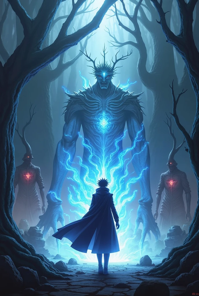demonic looking man standing in front of a giant demonic looking creature, fractal thunder dan mumford, epic fantasy digital art style, symmetric concept art, an ominous fantasy illustration, symmetrical epic fantasy art, epic fantasy sci fi illustration, epic fantasy art style, anime epic artwork, fantasy rpg symmetrical portrait, anton fadeev and dan mumford