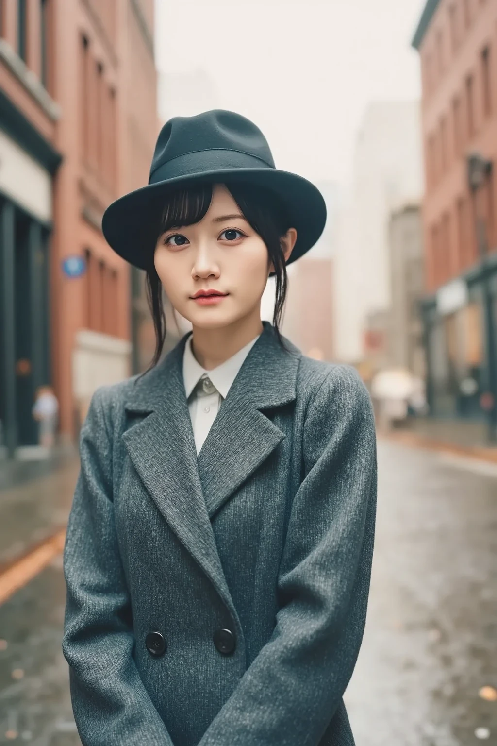 RAW close-up portrait photo, embedding:HagiwaraMai in busy Tokyo street, embedding:fcDetailPortrait