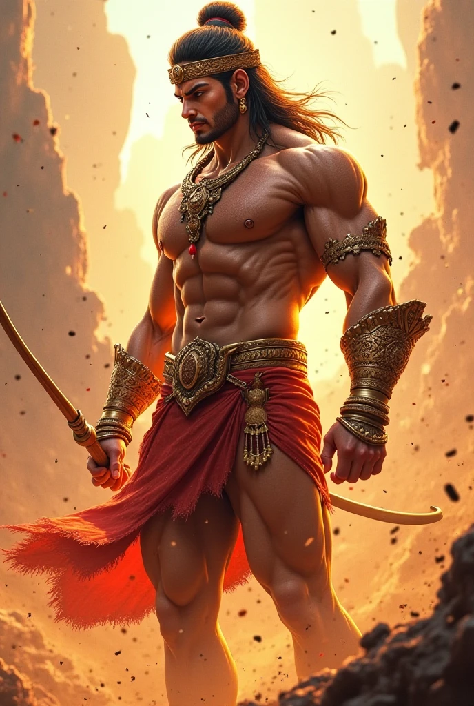 (high quality), photorealistic, (oil painting) jewelry, (solo), man with Asian features, indigenous Brazilian, muscular, (holding bow and arrow), dynamic pose, cinematic, (dramatic camera angle), traditional attire: 0.2, (good anatomy), (good proportions), award-winning, masterpiece, centered,