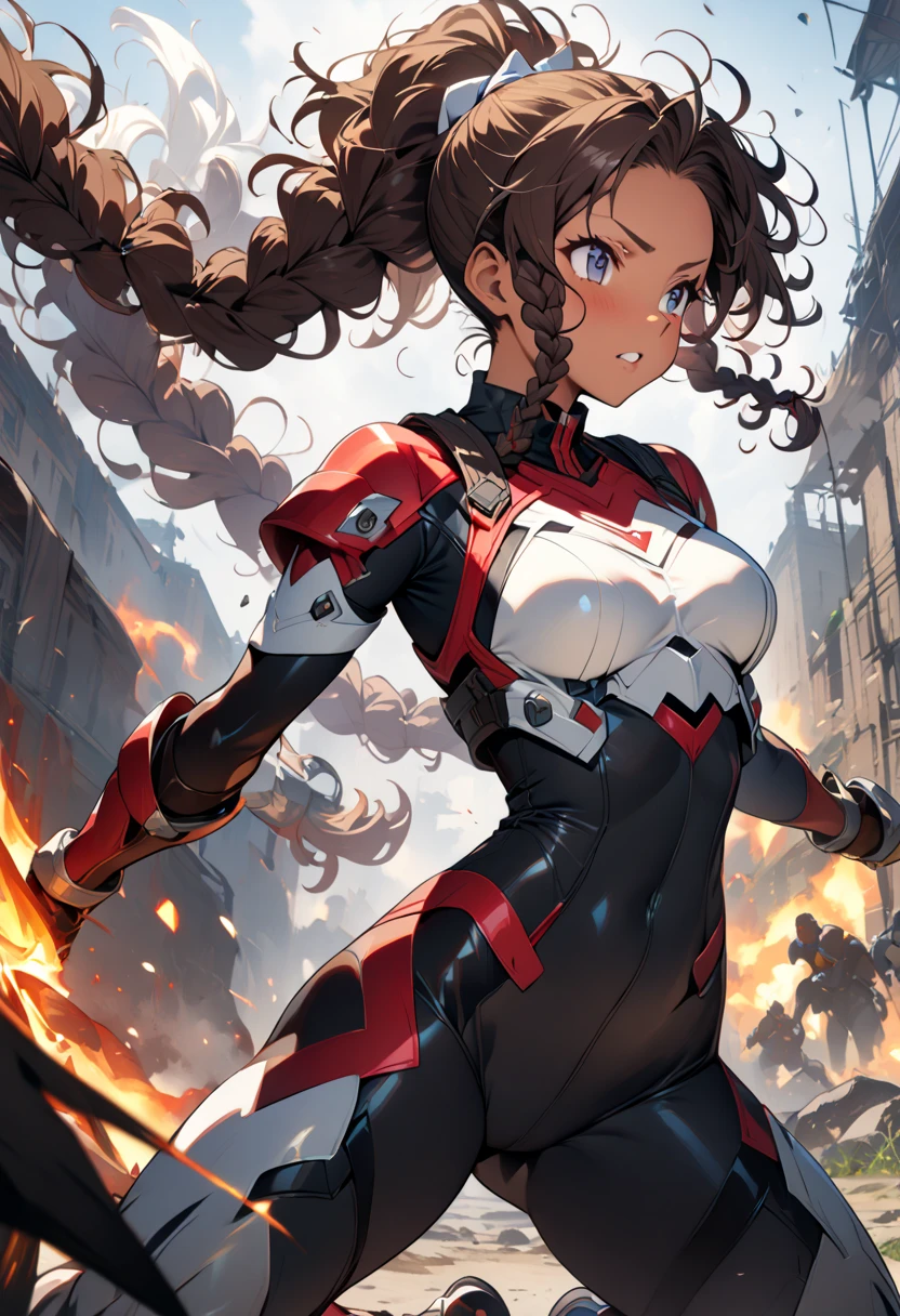 ultra-detailed, Explicit, Beautiful body, Beautiful Nose, Beautiful character design, perfect eyes, perfect face, ultra highres, 4K, beautiful legs, perfect legs, Nice hands, Perfect hand, Masterpiece, Best Quality, Highly detailed, illustration, absurdres, perfect anatomy, street fighter, doll suit, shadaloo doll, dollsuit, expressionless, blank eyes, looking at viewer, red gloves, emotionless, black latex, corrution, mind control, female combatant, full body, hypnotized, unhappy trance, full body suit, ribbed bodysuit, both arms at side, obey, perfect female body, extremely glossy latex, hypnosis, hypnoLora, empty eyes, Mind control device, poses, submissive_pose, Slave, hat, necktie, stand up straight, standing, standing at attention, hat, necktie, belt, latex, ribbed bodysuit, thighhighs, garter belt, Fighting Stance, extending the right arm from the shoulder into the air with a straightened hand, military, thigh boots, 1girl, hair ornaments, purple hair, long hair, yellow eyes, Jahy-sama