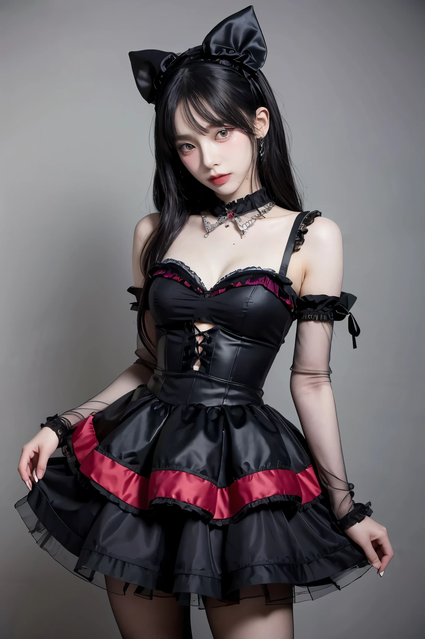 masterpiece, best_quality, 1girl, solo, (goth:1.2), remilia scarlet,