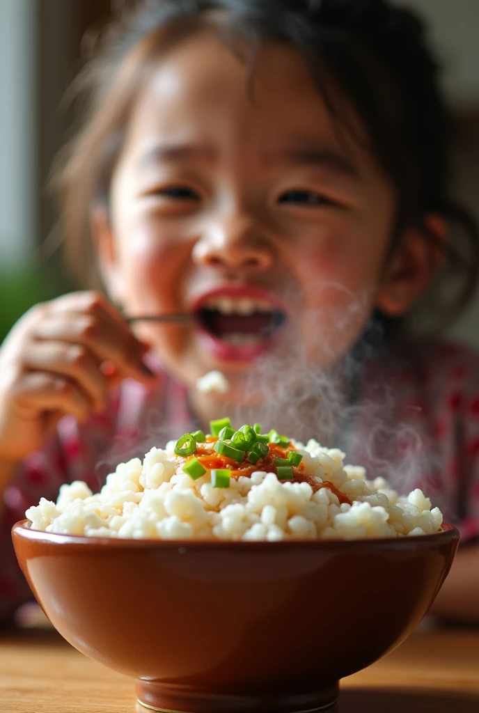 Japanese curry rice、Silver spoon、Tabletop、Child、