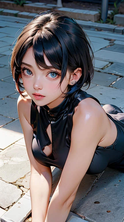 Best quality, masterpiece, ultra high res, (photorealistic:1.4), raw photo, 1girl, off shoulder, cinematic lighting , yelan \(genshin impact\),best quality, ultra high res, (photorealistic:1.4), (depth of field:1.4), (pov:1.2),(looking at camera:1.4), (symmetry:1.2), (portrait:1.4), (close-up:1.2), [:(detailed face:1.2):0.2] ((thin bworn lips)), (aegyo sal:1.4), (smile:1.3), loose coat, white fur collar coat, trimmed coat, black and blue spot bra, 1 girl, ((Shiny skin)), voluminous hair, blue hair, short hair, bright green eyes, (detailed eyes:1.2), medium chest, 1mole on chest, (sexy jumpsuit) macro fishnets, (long black trousers), (8k, RAW photo, best quality, masterpiece:1.2), city, in pool, focus on face, white skin, half body, close up, bokeh, bloom, (ulzzang-6500:0.4)