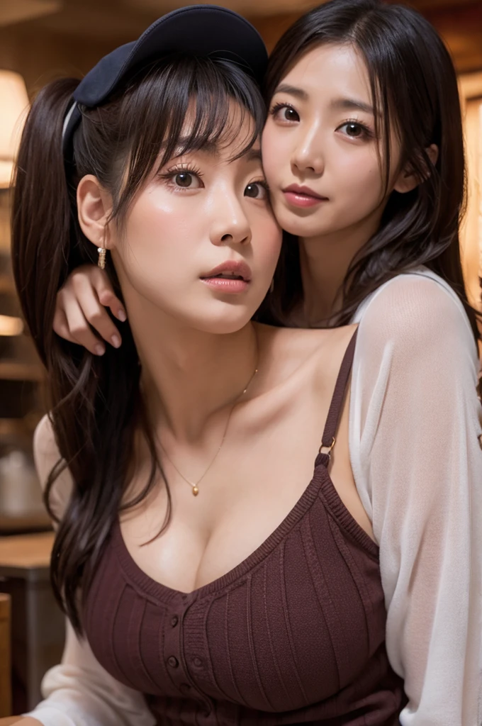 8k、High resolution、masterpiece、Realistic、In detail、Fine texture、Mature Japanese Woman,ponytail,Red underwear,Age 35,Erotic style,So cute,whole body,Perfect face with soft skin,Gorgeous long brown hair,Erotic beautiful immature woman in fashionable clothes,(Look at the viewers)