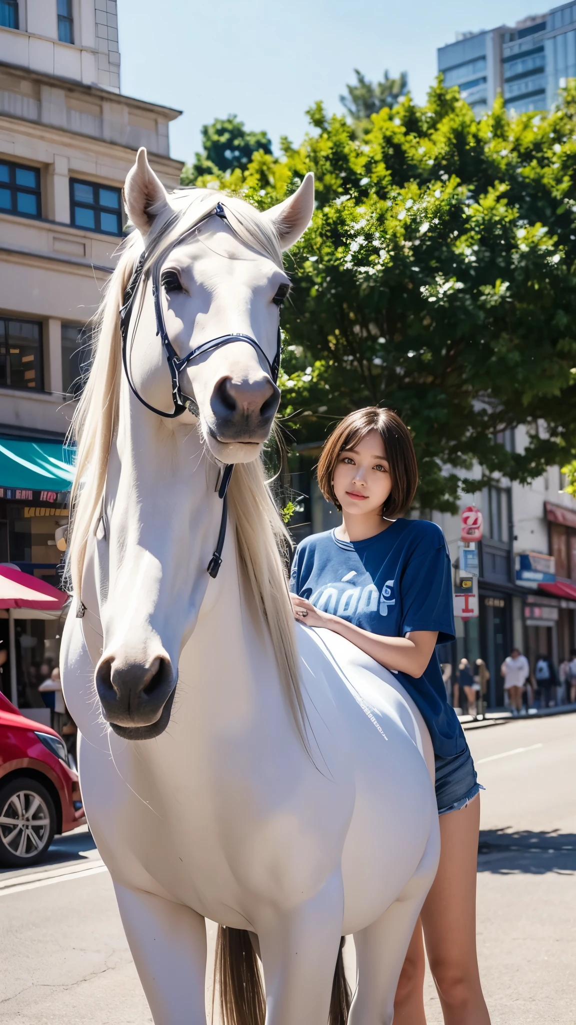 Electric horse prank in a public place, girl in public,Cute type, droopy eyes:1.5, big round eyes, Leaned forward, short hair, She's angry:1.5, hold your crotch with your hands:1.5,SHE ASKS FOR ME TO STOP USING THE VIBRATOR