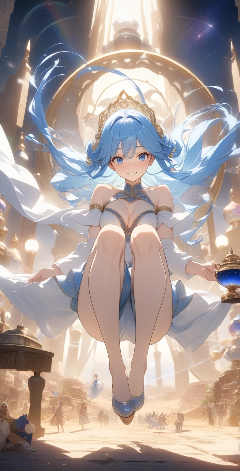 Light blue translucent slime girl, Big Breasts, rather plump body, Walking, In the ancient underground ruins, light blue hair, side ponytail, unconscious, anime style, cowboy shot, UHD, masterpiece, accurate, anatomically correct, super detail, best quality, highres, 4K