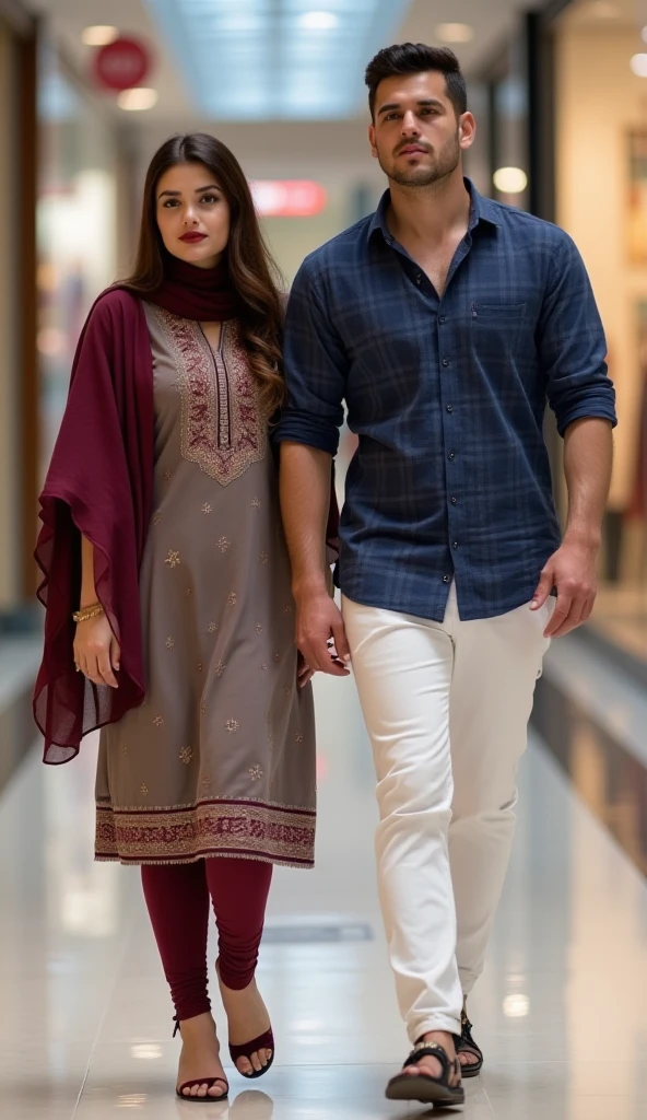 A 21 year old beautiful Indian girl with long hair smiling face beautiful eyes wearing a kurti dress and jeans pant standing with a distance between them beside a male friend small hair very smart handsome