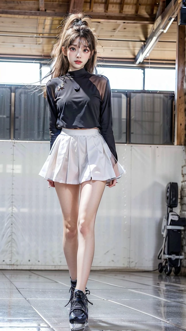 (((A pure and cute beautiful girl stands in a futuristic city:1.2))), (Strong winds cause the skirt to roll up:1.4), (((Cute underwear is visible:1.2))), Beautiful straight hair, Short brown hair, Immersion, (Beautiful symmetrical eyes), (Thin thighs:1.2, Beautiful feet:1.2), Slender body line, ((Tight waist:1.2)), (Japanese Idols, Baby Face:1.3, high school girl, age), (Perfect Anatomy:1.3), Beautiful breasts, Beautiful buttocks, (Highest quality、Highest quality、Masterpiece、Ultra high definition、Reality:1.37), (Detailed eyes and face:1.3、Professional photography techniques)、(Detailed hands:1.1、The right move:1.3)、((Hair and skirt fluttering in the wind:1.3)), (((Cute tops and mini skirts))), ((Futuristic fashion)), (View the viewer:1.2)