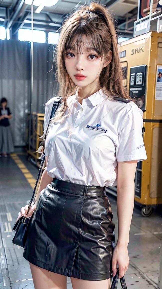masterpiece、highest quality、girl 1、Super detailed　black hair　Wet Japan  uniform、skirt、underwear　soft thighs　rainy city、city where it rains