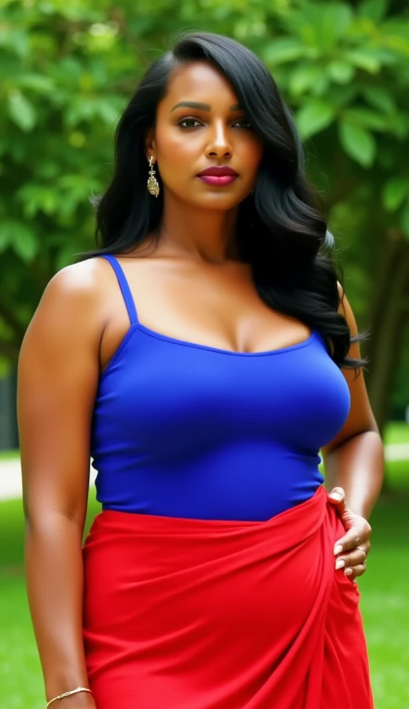 young british indian girl, busty in very short black summer dress, braless, no knickers, lots of cleavage
