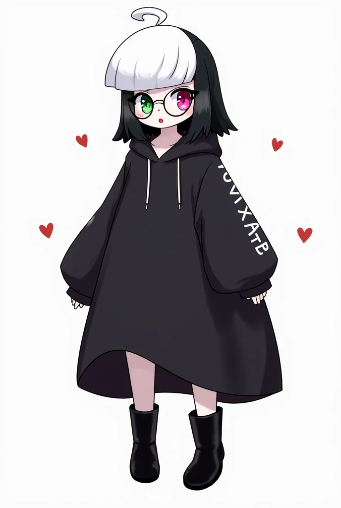 skirt, short skirt, short hair, blue eyes, heart eyes, freckles, freckles on face, big butt, big ass, big thighs, striped thigh highs, black and white thigh highs, bikini, micro bikini, blush, blushing, cute smile, lusty smile, shy, is shy, hoodie, black hoodie, , logo, symbol, circle shaped logo,