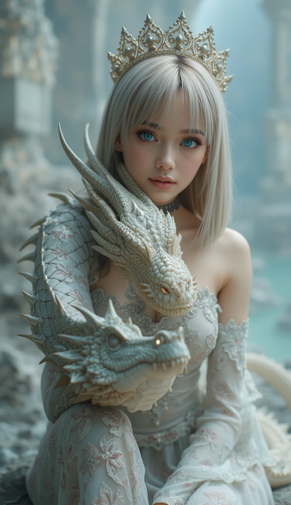 2 year old little girl and cute little dragon with silver scales， Detailed eyes， adolable， concept-art， 复杂， highly detailed digital painting， Smoothness， tack sharp focus， illustratio， Amazing intricate details， Glowing filigree fantasy， A masterpiece of digital art， Center composition， perfect compositions， iintricate， Crazy detail for fine detail octane rendering， 8K， artsy photography， Arte conceptual fotorrealista， Soft natural volume The ideal light for movies， tmasterpiece， oil on the canvas， 复杂、ellegance、highly detailed digital artwork，neck tattoos，tattoos on the arms