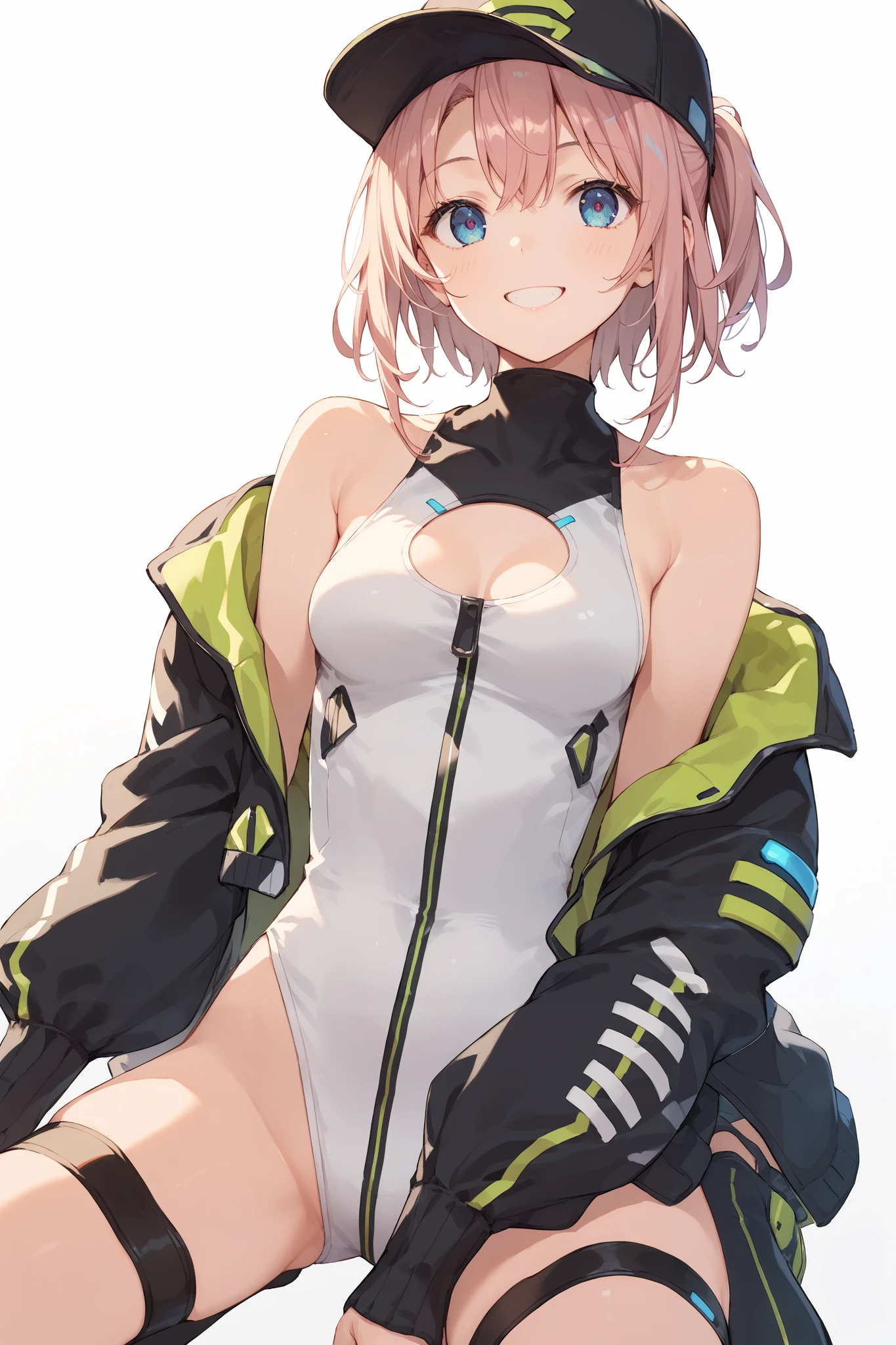  score_9,  score_8_up,  score_7_up,  source_anime, rating_safe, 1 girl, Alone, compAF, Shoulders, kneel, lower back with a cap, smile,medium_breasts,