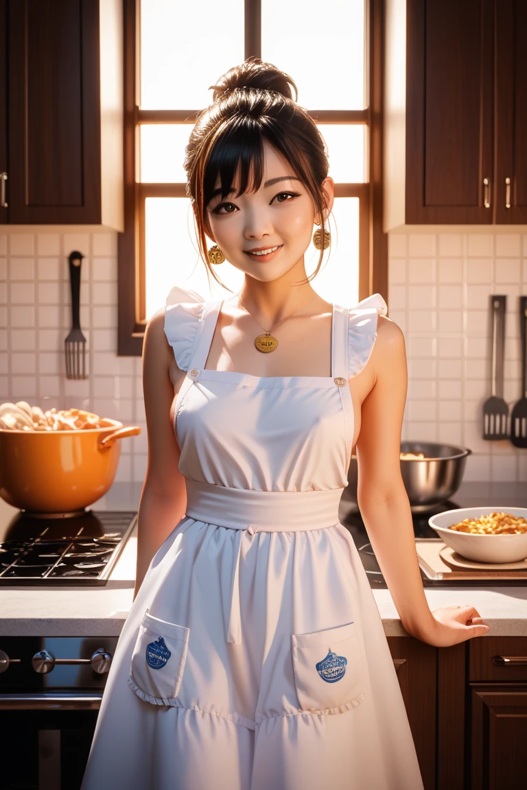 evening, cat girl living with her, Pretty messy kitchen, Cat ears and tail, Collar, Camisole in bright colors, Dark camisole, frilld, window、Cat Girl、Variety of facial expressions、Various poses, slender, Super cute cat-eared girl, Cute little girlte Japanese girls, a photo of girl, Gravure Pose, No makeup, Various hairstyles, a baby face、BeautifGirl, (Photo Real:1.4)、taken with canon 5d mk4, taken with canon eos 5 d mark iv, Shot with Canon EOA 6 D Mark II, Highly detailed facial and skin texture、 Detailed eyes、二重まぶた、ighly detailed, nffsw, unification, 8K Picture Wallpaper, finely detail, masterpiece, top-quality, Aori composition、Overhead view, (8K, top-quality, masterpiece:1.2), (realisitic, Photorealsitic:1.37), ultra-detailliert, One girl、10 year old cute cat girl,mouth slightly, Cute costumes、gargantilha、Cat Cosplay、Convoluted、NAKED Apron、Colorful apron with pattern、Turn around and pose、Cat girl cooking in kitchen、A slender、Small、Small buttocks、