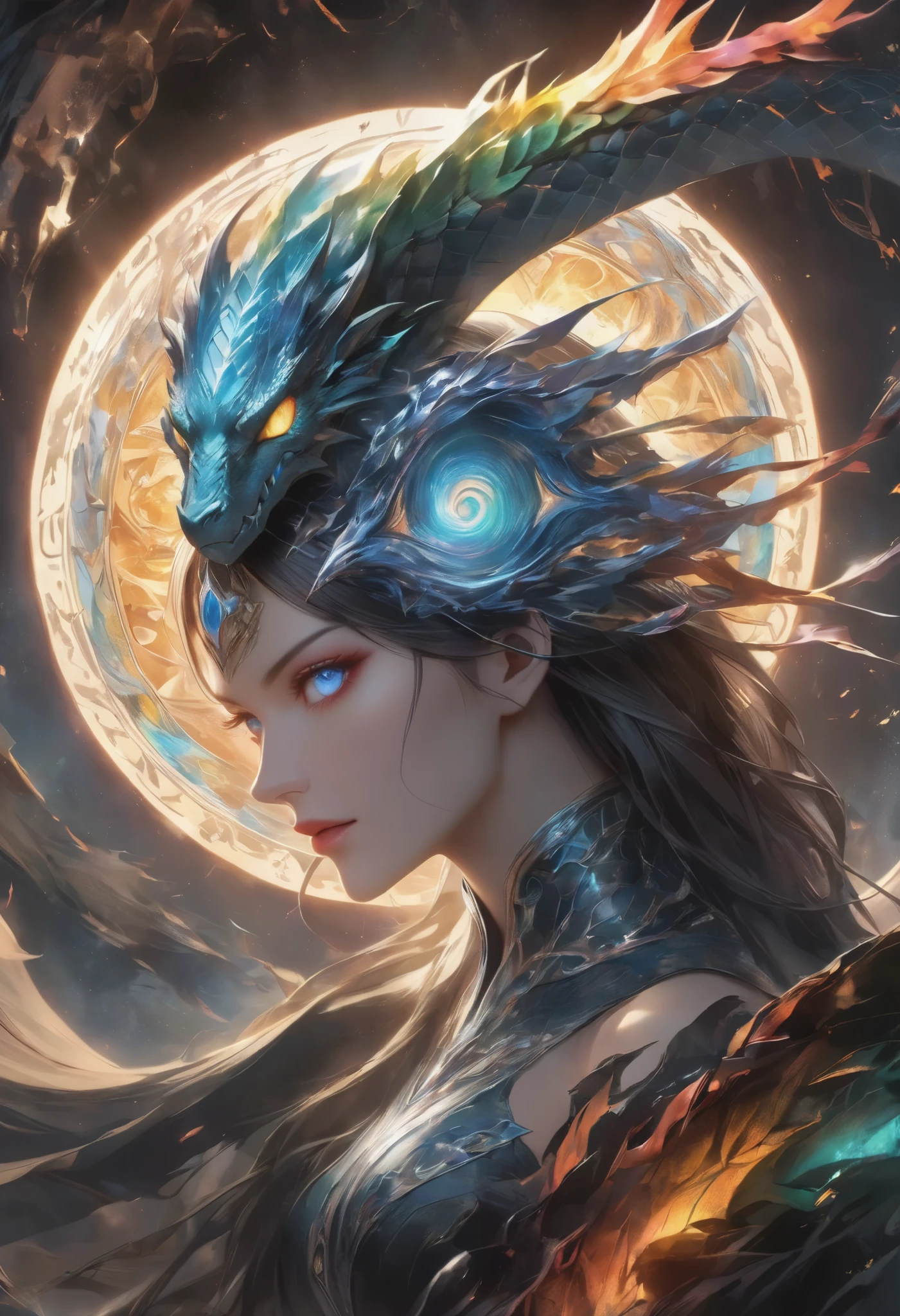 (Beautiful Dragon Eyes, The dark emperor ride above his head), Alone, (eye focus, dynamic), Overwhelming Dragon's Eyes, zoom out,Eyes Reminiscent of Dragons, View All, Fusion of Elements of Providence, Ancient Genealogy, Immovable Silence and Destruction, shining, dark dragon fantasy, BREAK Stunningly Beautiful Eyes, big, Clean Glowing Full Concentration on Intimidating Vibrations, Clear Eyes That See Through the Future,
Precise and attractive full body composition,from above,The perfect golden ratio, excellent balance between subject and margins, perfect beauty down to the smallest detail, Subjects Expressed Delicate and Vividly Expressed, sharp and clear line drawing, colorful textures full of realism, Use all colors that can be output, Extremely transparent, realistic texture, Finest workmanship,8K high resolution,photographer-style realistic finish,Professional Light and Shadow,brilliant and deep colors,dreamy atmosphere, ROUGH,