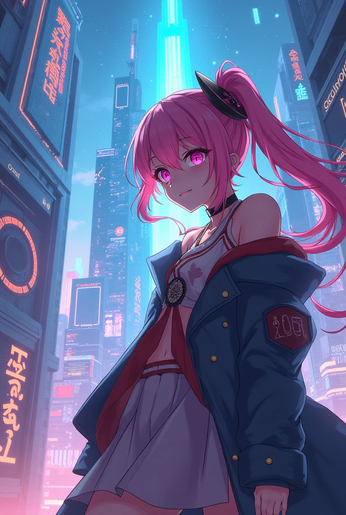 masterpiece, best quality, night, full_moon, city View, In cyberpunk cities, real, huge_File size, wallpaper, girl, Medium Length Hair, Pink Hair, curls, View Viewer, aqua eyes, Small Breasts, Setofuku, Sailor Suite, White pantyhose, earrings, jewelry, period, all_Get on all fours, Undress,