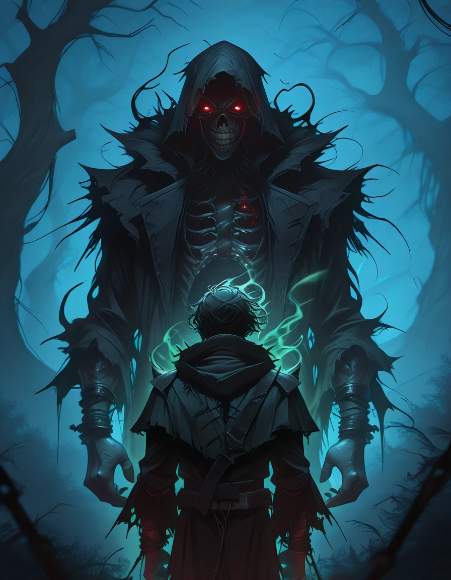 ultra-detailed illustration of a (((dark legendary necromancer:1.15)))), creepy-looking, Lonely in an ancient temple doing spells, (((sozinho))), atmosfera escura, horror, (Estilo Elden Ring:1.2), (Estilo Sekiro:1.1), (Tsushima fantasma:1.2), dinamic pose, extremamente detalhado, (parte superior do corpo)