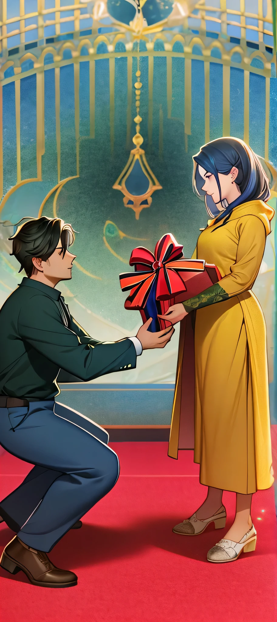 there is a man kneeling down to a woman holding a bouquet, man proposing his girlfriend, thought provoking, 🤬 🤮 💕 🎀, thought-provoking, accurate depiction, photo taken in 2 0 2 0, exclusive, showpiece, by Anato Finnstark, giving gifts to people, celebrating an illegal marriage, edited, candid photography, jayison devadas,HD, (Masterpiece), Best Quality, High Resolution, Smile, ((Young Man)), Extremely Detailed Wallpaper, Perfect Lighting, (Extremely Detailed CG), Wallpaper, Colorful, Picture Book, Game CG,