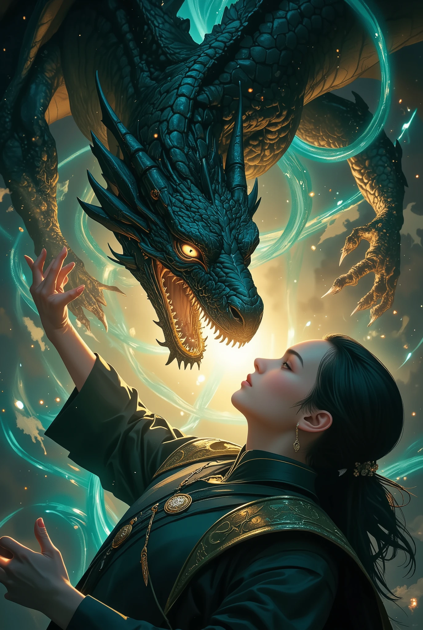 (Beautiful Dragon Eyes, The Emperor with Dark Eyes ride above his head), Alone, (eye focus, dynamic), Overwhelming Dragon's Eyes, close-up, Eyes Reminiscent of Dragons, View All, Fusion of Elements of Providence, Ancient Genealogy, Immovable Silence and Destruction, shining, dark dragon fantasy, BREAK Stunningly Beautiful Eyes, big, Clean Glowing Full Concentration on Intimidating Vibrations, Clear Eyes That See Through the Future,
Precise and attractive overall composition,from above,The perfect golden ratio, excellent balance between subject and margins, perfect beauty down to the smallest detail, Subjects Expressed Delicate and Vividly Expressed, sharp and clear line drawing, Colorful Textures Full of Realism, Use all colors that can be output, Extremely transparent, realistic texture, Finest workmanship,8K high resolution,photographer-style realistic finish,Professional Light and Shadow,brilliant and deep colors,dreamy atmosphere, ROUGH,