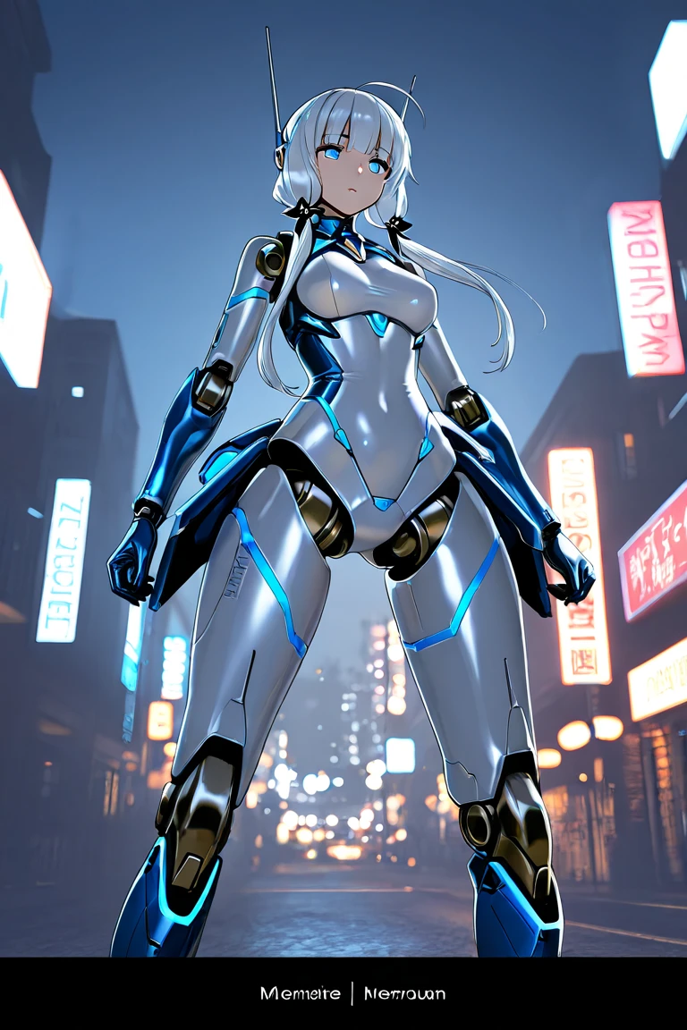 masterpiece:1.4, 1girl in ((20yr old, Wearing a futuristic white and silver costume, Tight Fit Bodysuit, long boots, Very gigantic-breasts, (Colorful blue hair):1.3, a short bob, Perfect model body, Blue eyes:1.2, Wearing headphones, Looking out the window of the futuristic sci-fi space station、While admiring the beautiful galaxy:1.2, SFSF control room on night background:1.1, Neon and energetic atmosphere:1.2)) ((Galaxy)),mecha musume,Headgear,Mechanical parts,Robot joints