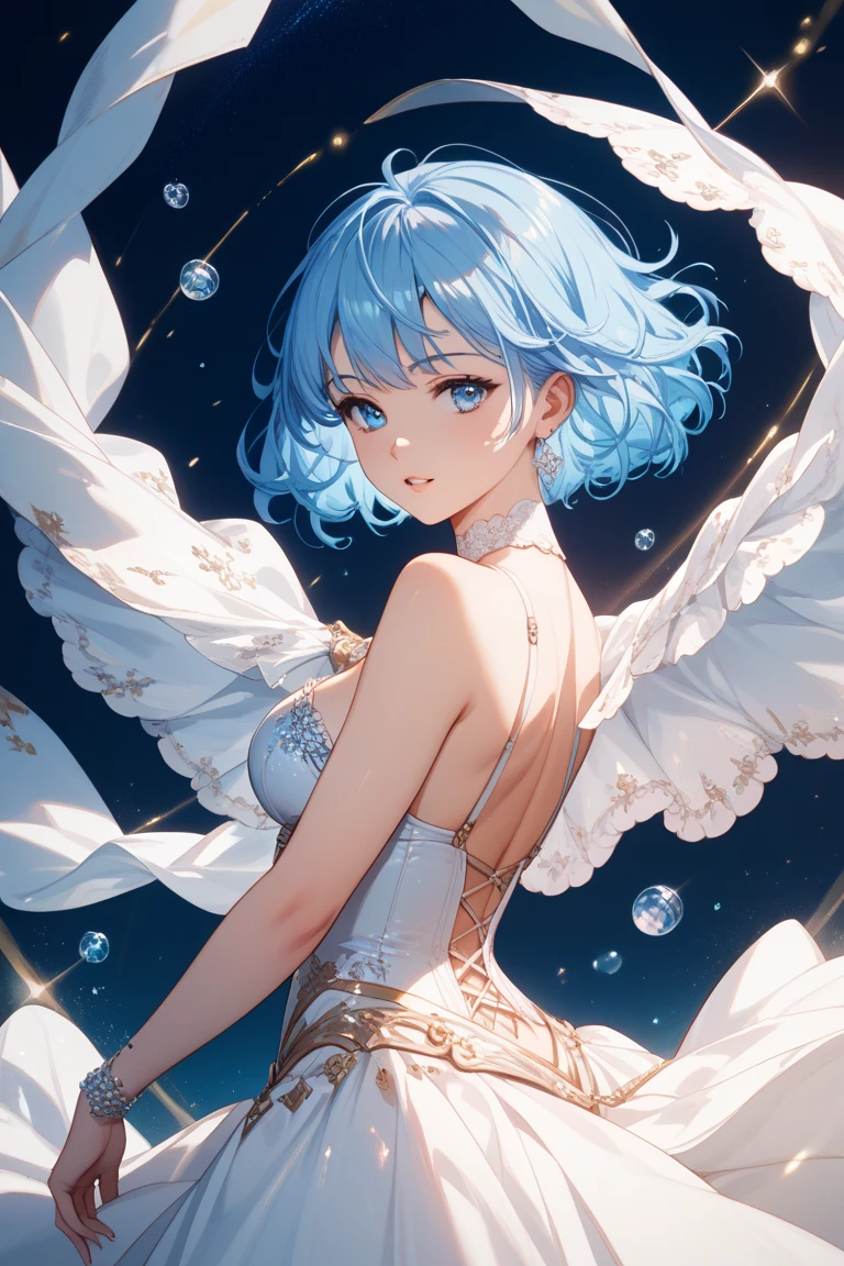 Soft FoCight Gradient Watercolor :1.5, Lens flare:1.5 , Glitter :1.5), Shine , dream-like , White Background、grid , colorful, girl、((Very detailed目:1.5)),((Face Zoom:1.5)),((Face Focus:1.5)),(((masterpiece、highest quality、highest quality、Watercolor)))(curly)、Official Art、Beautiful and aesthetic:1.2)、Glasses:1.5、(4girl:1.5)、(Fractal Art:1.3)、Upper body、colorful、((Very detailed retina:1.5))、Embarrassing、(abdomen)、((Super Detail Eyes:1.5))、(Iridescent colorsの髪、colorfulな髪、Half Blue、Half light blue hair:1.5)、((Very detailed CG Unity 8K 壁紙、masterpiece、highest quality))、((Very detailed細:1.2))、(Best lighting、The best shadows, so delicate and beautiful)、(Very detailed CG Unity 8K 壁紙、masterpiece、highest quality、Very detailed細)、(Best lighting、The best shadows, so delicate and beautiful)、(Perfect body:1.5)、((High School Uniform:1.5)),{{{{Dazzling Sparkle}}}}、Rainbow Bridge、(Tabletop:1.2), highest quality, (figure:1.2), (Very detailed), Hyper Detail, (Delicate and detailed), (Intricate details), (Cinematic Light, highest qualityのバックライト), Solo Female, Perfect body, (4girl), (Best lighting, Very delicate and beautiful), Cinematic Light、【Symbolism:Iridescent colors 】、Blue sky with white angel wings proportional to the body、sunny day、attractive, thin, Sexy 100, seductive lingerie camisole、a close up of a woman's underwear with a good and panties, bright blue shiny lingerie, lingerie, lingeries beauty, Blue underwear, laced lingerie, lingerie!!, good, wearing sexy lingerie, goodlette, captivating and mesmerizing, Harness and Garters, Teasing, Outfit with blue accents, goddess, wavy lingeries, Cheeky, Very sexy、there is a woman in a thiny dress posing for a picture, Beasts, See-through night dress, full - length view, Overall image, Sheer Fantasy Dress, Translucent dress, Wearing a transparent nightgown, 全体figure,See-through flowing robe, thin, Flowing magical robes, Luxurious sheer long gown、Nipples See through、See through、goodided hair、Corolla、Petal hair、ponytail、length