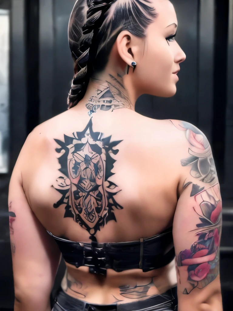 beautiful women, detailed cute face, tattoo on thighs, tattoo on body, curvy ass
