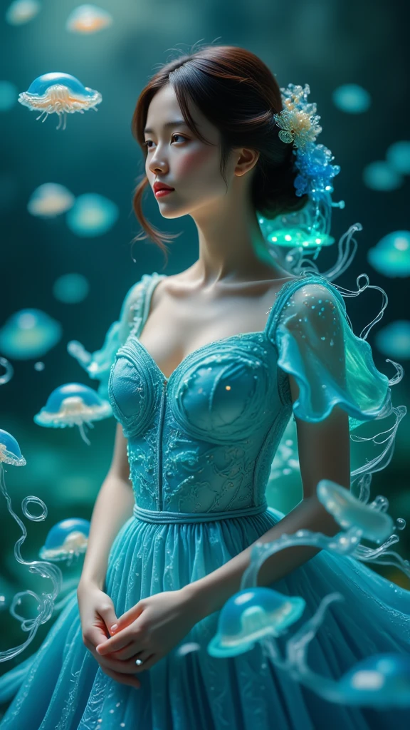 (Best Quality:1.4), (8K), 32K, (UHD), (Masterpiece:1.3), Photo of Japanese pretty woman, (Photorealistic), (Raw Photography), (1girl), (Ultra High Details), (Detailed face), perfect face, (Detailed hair), Beautiful hair, bangs, Layer Cut, (symmetrical eyes:1.3), (Detailed eyes), (Detailed skin), Realistic skin, Ultra high definition, (medium breasts), (slim figure), (super model figure),
( wearing a Salvia Blue and white gradient long dress, (A dress made of swirling balls of bubbles and smoke:1.3), beautiful Salvia Blue color gradation, a long dress with a long hem, haute couture, a pattern of swirls of flame and smoke forming a gradation, haute couture), full body shot, ultra wide angle:1.2, cinematic lighting, (Standing on top of a desert canyon:1.3), at canyon:1.3