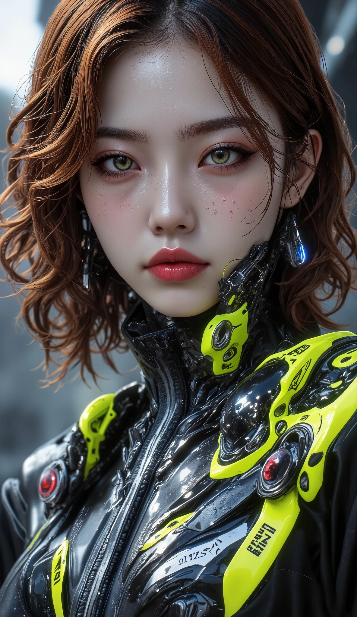  [Style: "masterpiece, realistic (Photorealistic realism), Hyper high resolution, (ultra quality, intricately detailed digital art), focus on extremely Realistic Proportion Body"] (Key Directive: "Prioritize anatomical accuracy and material textures") {Character: "20-year-old white female" | Face: "symmetrical, pale skin, full lips, red lipstick: 1.15" | Eyes: "((sharp focus, no blurry eyes, Hyper absurd quality, Hyper details, Hyper realistic green eyes:1.4))" - "((extra narrow eyebrows))" - "(Carefully draw Long blue_mascara:1.2)" - "(perfect round eyes)" | Makeup: "detailed lips:1.3, (apply glossy red_lipstick:1.3)" | Hair: "waist-length red curly (setting light reflections: 0.5)" | POV: "((first person view))" | "((first person shooting position))" - "hold a Custom Railgun in hends" Weapon: "Custom Railgun (StatTrak™ module)" | Railgun side Engraving : "Japanese dragon (green/blue paint:1.4)" | Display: "((side-mounted counter (red LED '589')))" | Attachments: - "Underbarrel flamethrower "(aim through the scope at running targets ((the human-like very large angry black animal))) (shoot with continuous fire)"- "active, orange/blue flames:0.3, white/yellow flash:0.3" - (hot, smoking") - "Green laser sight (beam visible in airborne dust)" Environment: "unknown planet in an alien galaxy (unknown species of vegetation, animals), day" | Lighting: "(Cinematic clarity and global illumination)" - "aim at the target and shoot'' - ''Muzzle flash from rifle (temporarily illuminates face)" "((background – clear and sharp human-like large black alien, ((chaos and terror")))) (Rendering engine: "Unreal Engine 5 path tracing, 16K texture maps") } 