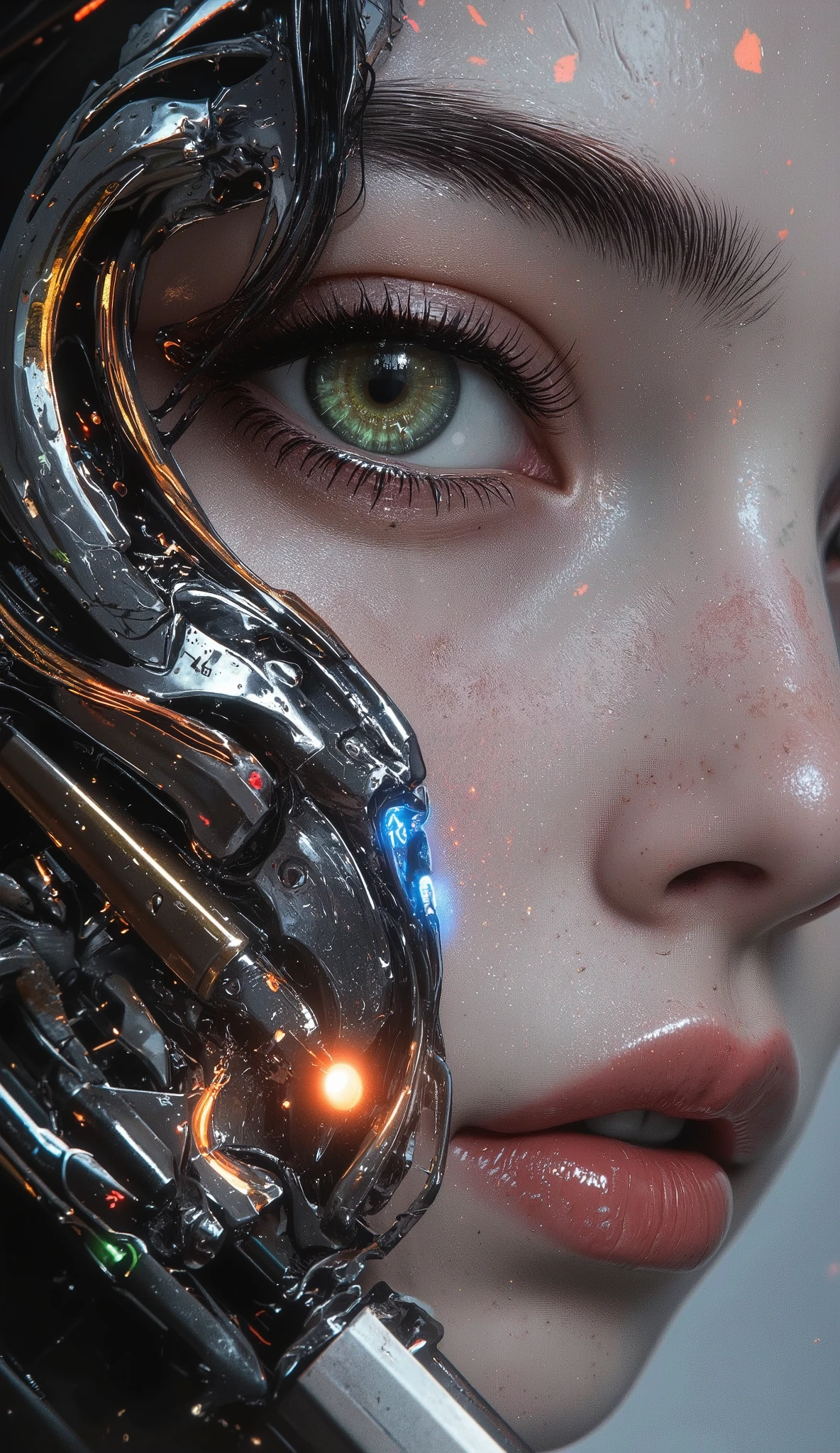  [Style: "masterpiece, realistic (Photorealistic realism), Hyper high resolution, (ultra quality, intricately detailed digital art), focus on extremely Realistic Proportion Body"] (Key Directive: "Prioritize anatomical accuracy and material textures") {Character: "20-year-old white female" | Face: "symmetrical, pale skin, full lips, red lipstick: 1.15" | Eyes: "((sharp focus, no blurry eyes, Hyper absurd quality, Hyper details, Hyper realistic green eyes:1.4))" - "((extra narrow eyebrows))" - "(Carefully draw Long blue_mascara:1.2)" - "(perfect round eyes)" | Makeup: "detailed lips:1.3, (apply glossy red_lipstick:1.3)" | Hair: "waist-length red curly (setting light reflections: 0.5)" | POV: "((first person view))" | "((first person shooting position))" - "hold a Custom Railgun in hends" Weapon: "Custom Railgun (StatTrak™ module)" | Railgun side Engraving : "Japanese dragon (green/blue paint:1.4)" | Display: "((side-mounted counter (red LED '589')))" | Attachments: - "Underbarrel flamethrower "(aim through the scope at running targets ((the human-like very large angry black animal))) (shoot with continuous fire)"- "active, orange/blue flames:0.3, white/yellow flash:0.3" - (hot, smoking") - "Green laser sight (beam visible in airborne dust)" Environment: "unknown planet in an alien galaxy (unknown species of vegetation, animals), day" | Lighting: "(Cinematic clarity and global illumination)" - "aim at the target and shoot'' - ''Muzzle flash from rifle (temporarily illuminates face)" "((background – clear and sharp human-like large black alien, ((chaos and terror")))) (Rendering engine: "Unreal Engine 5 path tracing, 16K texture maps") } 