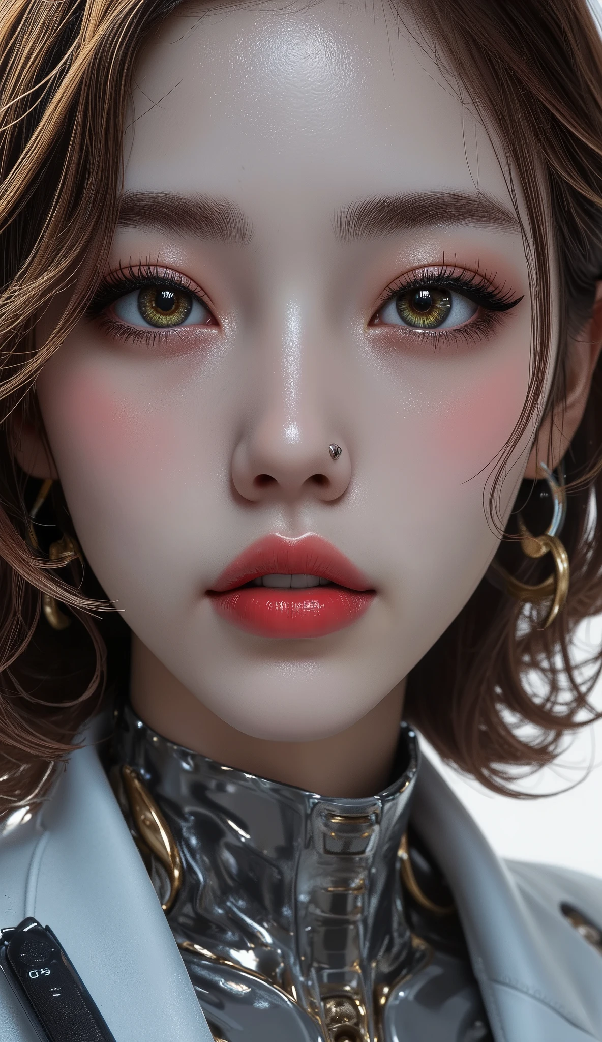  [Style: "masterpiece, realistic (Photorealistic realism), Hyper high resolution, (ultra quality, intricately detailed digital art), focus on extremely Realistic Proportion Body"] (Key Directive: "Prioritize anatomical accuracy and material textures") {Character: "20-year-old white female" | Face: "symmetrical, pale skin, full lips, red lipstick: 1.15" | Eyes: "((sharp focus, no blurry eyes, Hyper absurd quality, Hyper details, Hyper realistic green eyes:1.4))" - "((extra narrow eyebrows))" - "(Carefully draw Long blue_mascara:1.2)" - "(perfect round eyes)" | Makeup: "detailed lips:1.3, (apply glossy red_lipstick:1.3)" | Hair: "waist-length red curly (setting light reflections: 0.5)" | POV: "((first person view))" | "((first person shooting position))" - "hold a Custom Railgun in hends" Weapon: "Custom Railgun (StatTrak™ module)" | Railgun side Engraving : "Japanese dragon (green/blue paint:1.4)" | Display: "((side-mounted counter (red LED '589')))" | Attachments: - "Underbarrel flamethrower "(aim through the scope at running targets ((the human-like very large angry black animal))) (shoot with continuous fire)"- "active, orange/blue flames:0.3, white/yellow flash:0.3" - (hot, smoking") - "Green laser sight (beam visible in airborne dust)" Environment: "unknown planet in an alien galaxy (unknown species of vegetation, animals), day" | Lighting: "(Cinematic clarity and global illumination)" - "aim at the target and shoot'' - ''Muzzle flash from rifle (temporarily illuminates face)" "((background – clear and sharp human-like large black alien, ((chaos and terror")))) (Rendering engine: "Unreal Engine 5 path tracing, 16K texture maps") } 