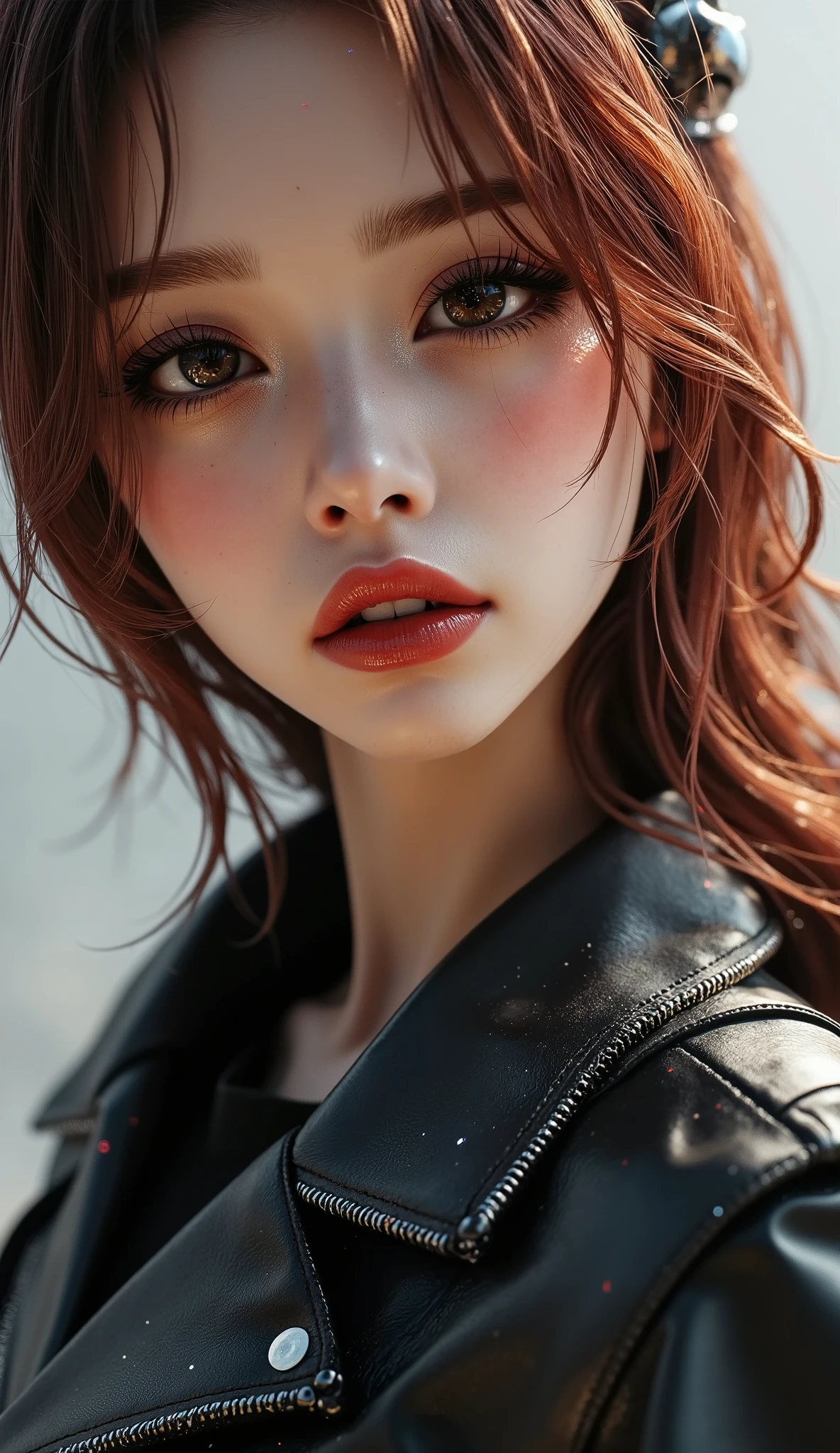  [Style: "masterpiece, realistic (Photorealistic realism), Hyper high resolution, (ultra quality, intricately detailed digital art), focus on extremely Realistic Proportion Body"] (Key Directive: "Prioritize anatomical accuracy and material textures") {Character: "20-year-old white female" | Face: "symmetrical, pale skin, full lips, red lipstick: 1.15" | Eyes: "((sharp focus, no blurry eyes, Hyper absurd quality, Hyper detailed iris stroma ((dark) with stars from the milky way galaxy) ,Hyper realistic eyes:1.3))" - "((extra narrow eyebrows))" - "(Carefully draw Long blue_mascara:1.2)" - "(perfect round eyes)" | Makeup: "detailed lips:1.3, (apply glossy red_lipstick:1.3)" | Hair: "waist-length red curly (setting light reflections: 0.5)" | POV: "((first person view))" | "((first person shooting position))" - "hold a Custom Railgun in hends" Weapon: "Custom Railgun (StatTrak™ module)" | Railgun side Engraving : "Japanese dragon (green/blue paint:1.4)" | Display: "((side-mounted counter (red LED '589')))" | Attachments: - "Underbarrel flamethrower "(aim through the scope at running targets ((the human-like very large angry black animal))) (shoot with continuous fire)"- "active, orange/blue flames:0.3, white/yellow flash:0.3" - (hot, smoking") - "Green laser sight (beam visible in airborne dust)" Environment: "unknown planet in an alien galaxy (unknown species of vegetation, animals), day" | Lighting: "(Cinematic clarity and global illumination)" - "aim at the target and shoot'' - ''Muzzle flash from rifle (temporarily illuminates face)" "((background – clear and sharp human-like large black alien, ((chaos and terror")))) (Rendering engine: "Unreal Engine 5 path tracing, 16K texture maps") } 