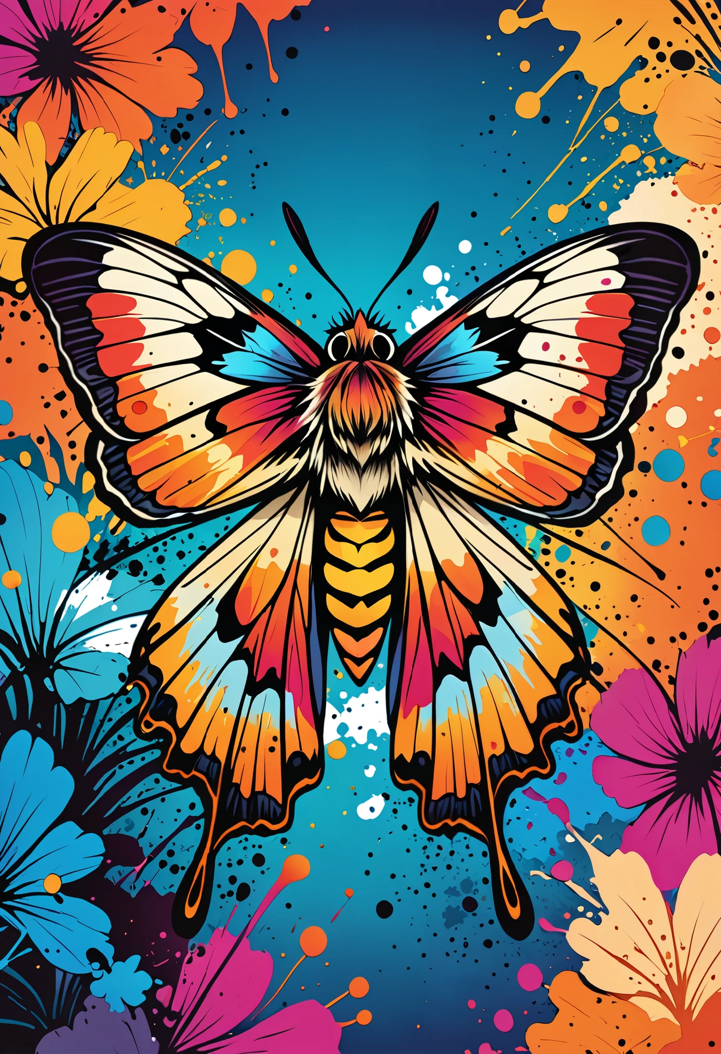 happy colored butterfly, Graffiti-Street Art style, outline, vector, white background