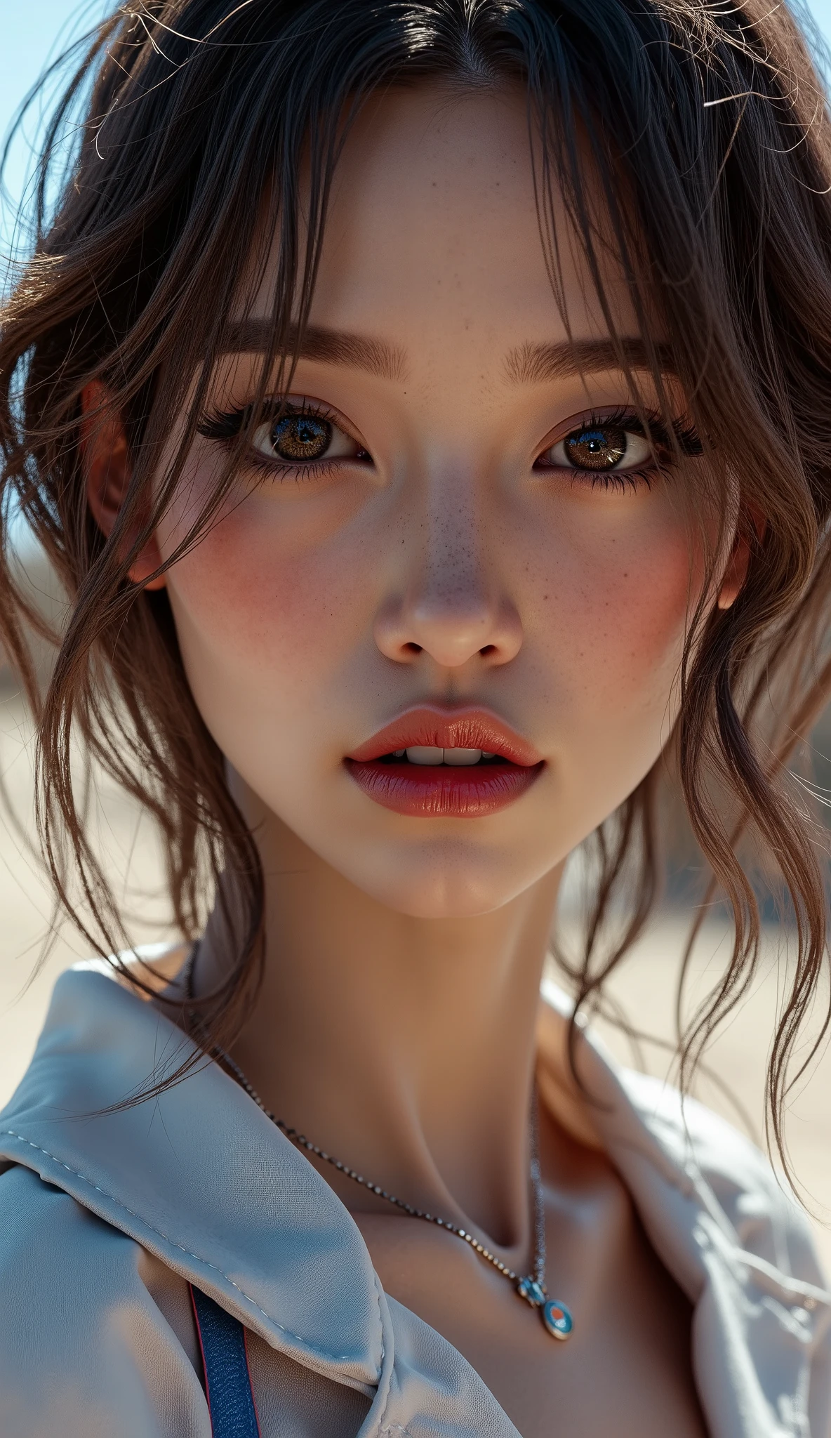  [Style: "masterpiece, realistic (Photorealistic realism), Hyper high resolution, (ultra quality, intricately detailed digital art), focus on extremely Realistic Proportion Body"] (Key Directive: "Prioritize anatomical accuracy and material textures") {Character: "20-year-old white female" | Face: "symmetrical, pale skin, full lips, red lipstick: 1.15" | Eyes: "((sharp focus, no blurry eyes, Hyper absurd quality, Hyper detailed iris stroma ((dark) with stars from the milky way galaxy) ,Hyper realistic eyes:1.3))" - "((extra narrow eyebrows))" - "(Carefully draw Long blue_mascara:1.2)" - "(perfect round eyes)" | Makeup: "detailed lips:1.3, (apply glossy red_lipstick:1.3)" | Hair: "waist-length red curly (setting light reflections: 0.5)" | POV: "((first person view))" | "((first person shooting position))" - "hold a Custom Railgun in hends" Weapon: "Custom Railgun (StatTrak™ module)" | Railgun side Engraving : "Japanese dragon (green/blue paint:1.4)" | Display: "((side-mounted counter (red LED '589')))" | Attachments: - "Underbarrel flamethrower "(aim through the scope at running targets ((the human-like very large angry black animal))) (shoot with continuous fire)"- "active, orange/blue flames:0.3, white/yellow flash:0.3" - (hot, smoking") - "Green laser sight (beam visible in airborne dust)" Environment: "unknown planet in an alien galaxy (unknown species of vegetation, animals), day" | Lighting: "(Cinematic clarity and global illumination)" - "aim at the target and shoot'' - ''Muzzle flash from rifle (temporarily illuminates face)" "((background – clear and sharp human-like large black alien, ((chaos and terror")))) (Rendering engine: "Unreal Engine 5 path tracing, 16K texture maps") } 
