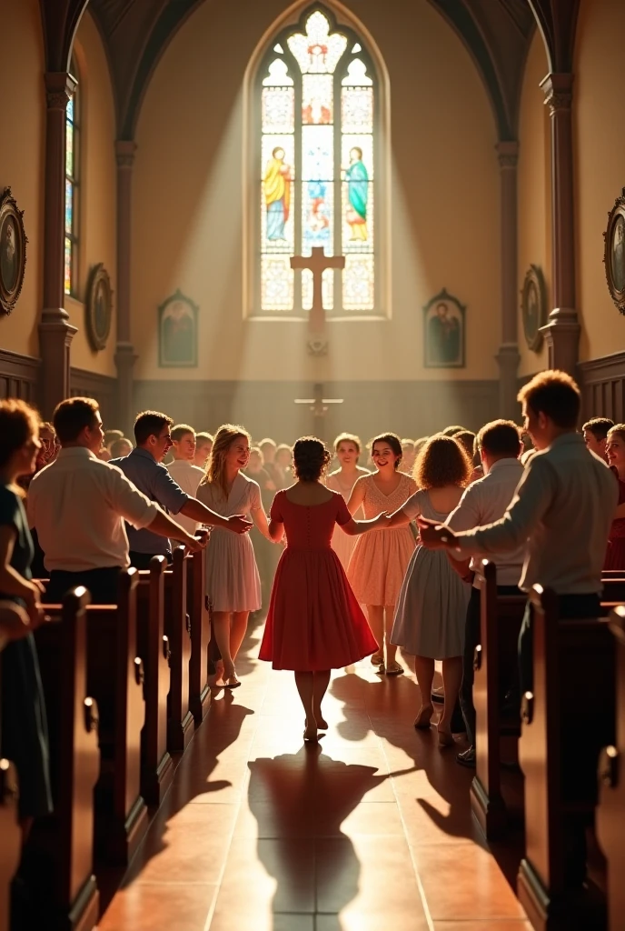 Drawing of children dancing for Jesus in church