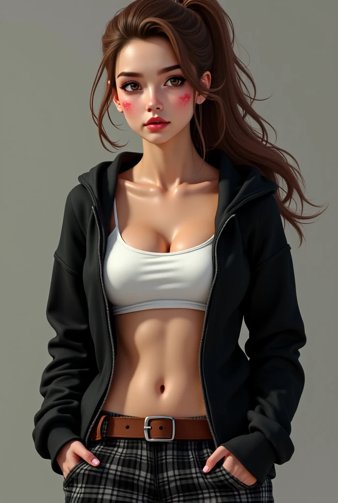 ((master part, best quality, fotografia, pele detalhada, Realistic, photo-realistic, 8k, altamente detalhado, quadro de comprimento total, Arte colorida RAW de alto detalhe, lighting soft fuzzy, profundidade de campo rasa, foco nítido, hiper-realismo, Cinematic lighting, fechar para cima)) Capuz, edgCoquine, uma mulher em um ((lingerie preta))_Hoodie posando para uma foto ,usando edgCoquine_Capuz, bordado floral vermelho,