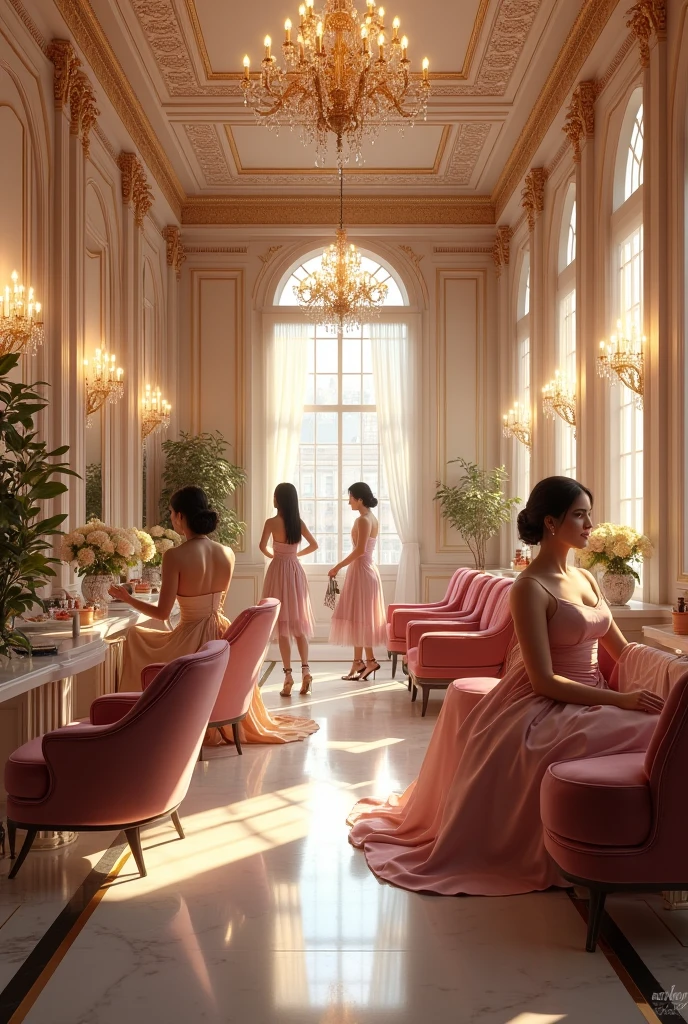 Beautiful beauty parlour with so many lights and beautiful very big room having big makeup room and dresses