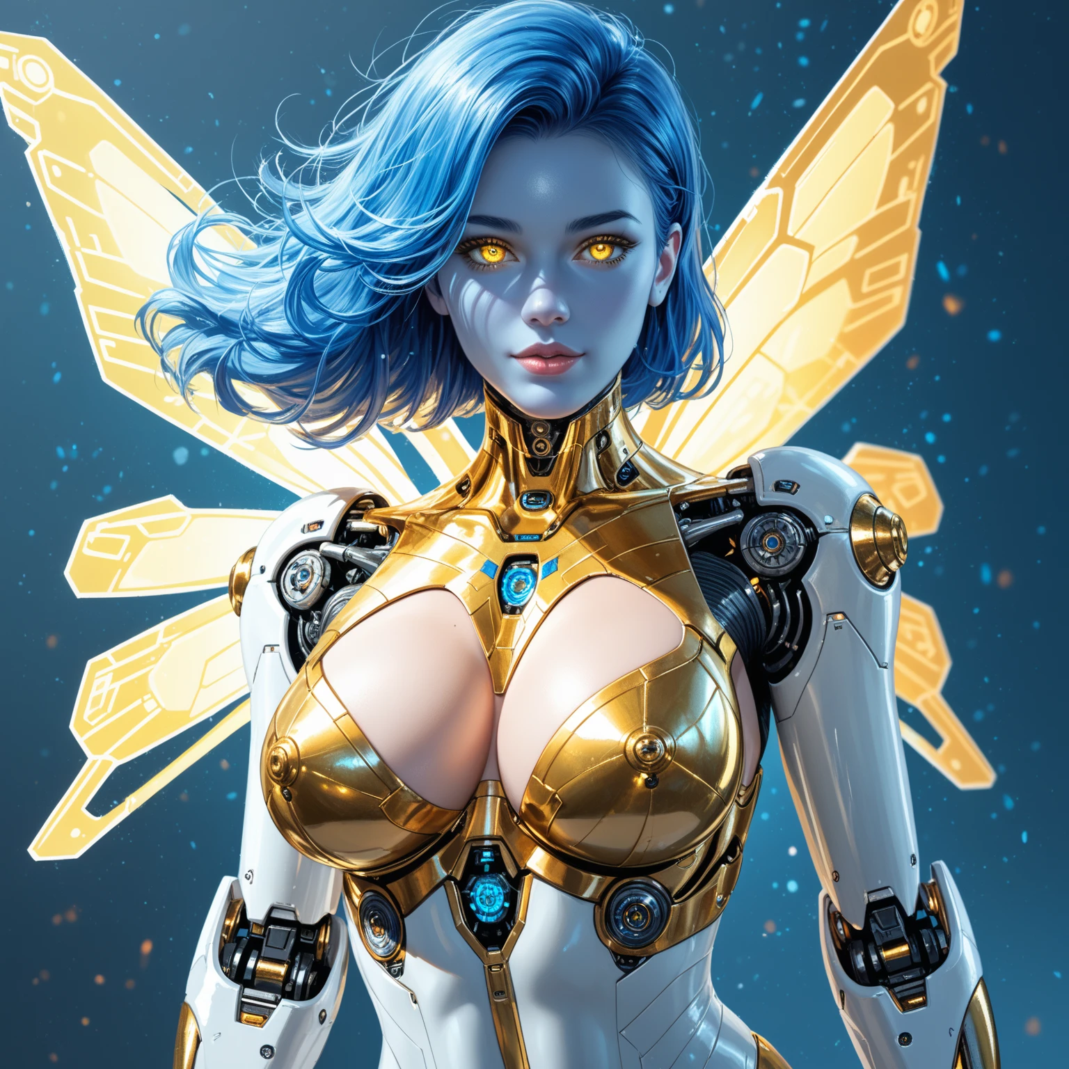 8k ((perfect portrait:1.1)) (large eyes:1.3), defined cheekbones, 1woman, ((the pit style:1.4))((woman has no face, ((sleek chrome bodysuit:1.6)) (detailed face:1.5), lightblue skin,(puffy lips:1.5) (lightblue skin:1.6), (bald woman:1.7), (skinhead) ,(Muscular:1.3), ((gigantic breasts:1.5)) , )highly detailed, majestic, digital photography, art by artgerm and ruan jia and greg rutkowski, ((metal wings on back)), (masterpiece, sidelighting, intricate details, black and blue color palette